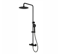 NRG Modern Thermostatic Bar Shower Valve with Round Shower Head Matt Black | Rain Shower Head, Easy Installation for Bathroom