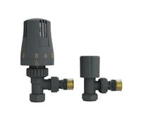 NRG Modern Thermostatic Lockshield Angled Radiator Valves 15mm Central Heating Taps Anthracite