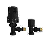 NRG Modern Thermostatic Lockshield Angled Radiator Valves 15mm Central Heating Taps Black