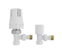 NRG Modern Thermostatic Lockshield Angled Radiator Valves 15mm Central Heating Taps White