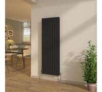 NRG New Black 1600x544mm Flat Panel Double Column Radiator with Valves