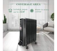 NRG Oil Filled Radiator Portable 11 Fin Electric Heater Black 2.5KW | Adjustable Thermostat, with Timer and Safety Tip Over Switch