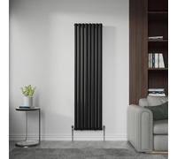 NRG Panel Vertical Single Oval Radiator Black 1800mm x 472mm with Valves | Modern Radiator, Central Heating Rad, Heater Interior, Column Radiator, High Heat Output, for Living Room, Kitchen