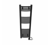 NRG Prefilled Curved Electric Towel Rail Black 1200x300mm 600W Touch LCD | Modern Designer Radiator, Prefilled Glycol, IPX4, 2-10h Timer, T-Piece, No WiFi, No Valves