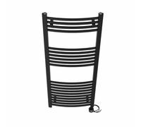 NRG Prefilled Curved Electric Towel Rail Black 1200x500mm 600W Touch LCD | Modern Designer Radiator, Prefilled Glycol, IPX4, 2-10h Timer, T-Piece, No WiFi, No Valves