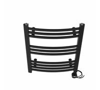NRG Prefilled Curved Electric Towel Rail Black 600x500mm 400W Touch LCD | Modern Designer Radiator, Prefilled Glycol, IPX4, 2-10h Timer, T-Piece, No WiFi, No Valves