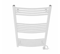 NRG Prefilled Curved Electric Towel Rail White 1000x600mm 600W Touch LCD | Modern Designer Radiator, Prefilled Glycol, IPX4, 2-10h Timer, T-Piece, No WiFi, No Valves