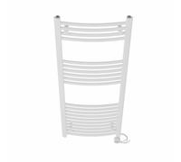 NRG Prefilled Curved Electric Towel Rail White 1200x500mm 600W Touch LCD | Modern Designer Radiator, Prefilled Glycol, IPX4, 2-10h Timer, T-Piece, No WiFi, No Valves