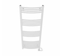 NRG Prefilled Curved Electric Towel Rail White 1400x500mm 800W Touch LCD | Modern Designer Radiator, Prefilled Glycol, IPX4, 2-10h Timer, T-Piece, No WiFi, No Valves