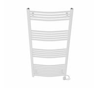 NRG Prefilled Curved Electric Towel Rail White 1400x600mm 800W Touch LCD | Modern Designer Radiator, Prefilled Glycol, IPX4, 2-10h Timer, T-Piece, No WiFi, No Valves
