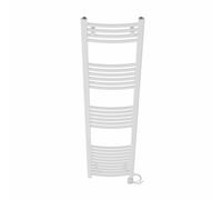 NRG Prefilled Curved Electric Towel Rail White 1600x400mm 800W Touch LCD | Modern Designer Radiator, Prefilled Glycol, IPX4, 2-10h Timer, T-Piece, No WiFi, No Valves