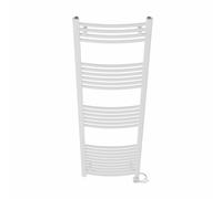 NRG Prefilled Curved Electric Towel Rail White 1600x500mm 800W Touch LCD | Modern Designer Radiator, Prefilled Glycol, IPX4, 2-10h Timer, T-Piece, No WiFi, No Valves