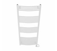 NRG Prefilled Curved Electric Towel Rail White 1600x600mm 800W Touch LCD | Modern Designer Radiator, Prefilled Glycol, IPX4, 2-10h Timer, T-Piece, No WiFi, No Valves