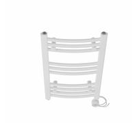 NRG Prefilled Curved Electric Towel Rail White 600x400mm 200W Touch LCD | Modern Designer Radiator, Prefilled Glycol, IPX4, 2-10h Timer, T-Piece, No WiFi, No Valves
