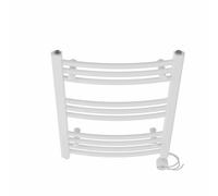 NRG Prefilled Curved Electric Towel Rail White 600x500mm 400W Touch LCD | Modern Designer Radiator, Prefilled Glycol, IPX4, 2-10h Timer, T-Piece, No WiFi, No Valves