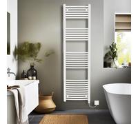 NRG Prefilled Electric Heated Curved Towel Rail Warmer Manual Bathroom White Radiator 500mm (W) x 1800mm (H) - 800Watt