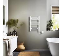 NRG Prefilled Electric Heated Straight Towel Rail Warmer Manual Bathroom White Radiator 400mm (W) x 600mm (H) - 200Watt