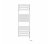 NRG Prefilled Flat Panel Electric Heated Towel Rail Radiator White Thermostatic Bathroom Warmer with Touch Screen Display 1200x450mm - 600W