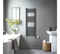 NRG Prefilled Straight Electric Heated Towel Rail Radiator Anthracite Thermostatic Bathroom Warmer with LCD Display 1200x400mm - 600Watt