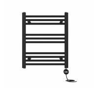 NRG Prefilled Straight Electric Heated Towel Rail Radiator Black Thermostatic Bathroom Warmer with Touch Screen Display 600x500mm - 400W