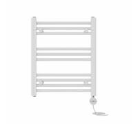 NRG Prefilled Straight Electric Towel Rail White 600x500mm 400W Touch LCD | Modern Designer Radiator, Prefilled Glycol, IPX4, 2-10h Timer, T-Piece, No WiFi, No Valves