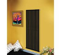 NRG Premium 1600mm x 590mm Vertical Oval Column Designer Radiator Black Single Panel Bathroom Heater Rads