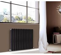 NRG Premium Black 600mm x 767mm Double Oval Column Panel Designer Radiator Central Heating Radiators