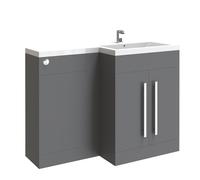 NRG Right Hand Bathroom Storage Furniture Combination Vanity Unit Set Gloss Grey (No Toilet and Cistern)