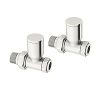 NRG Straight Manual Round Brushed Nickel Radiator Valves Standard 15mm Connection Central Heating Radiator or Towel Rail Valves