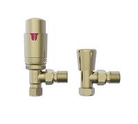 NRG Thermostatic Valve Bathroom Radiator Valves TRV 15mm Brushed Brass Central Heating Taps with Free Lockshield Angled Valve
