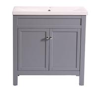 NRG Traditional Bathroom Vanity Sink Unit Cabinet Basin Floor Standing Storage Furniture 800mm Grey