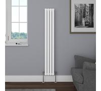 NRG Vertical 1600x236 Oval Column Designer Radiator Bathroom Central Heating Single Panel Gloss White