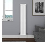NRG Vertical 1600x354 Oval Column Designer Radiator Bathroom Central Heating Single Panel Gloss White