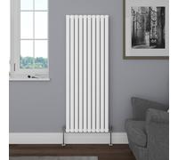 NRG Vertical 1600x590 Oval Column Designer Radiator Bathroom Central Heating Single Panel Gloss White