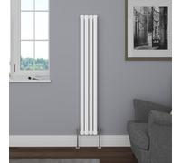 NRG Vertical Designer 1600x236 mm Oval Column Radiator Bathroom Central Heating Rad Gloss White Double Panel