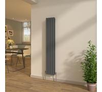 NRG Vertical Designer Double Column Flat Panel Radiator Premium Tall Upright Central Heating Anthracite 1600x272mm + Free Angled Valves