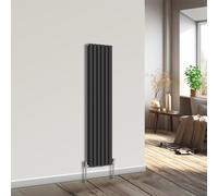 NRG Vertical Designer Radiator Oval Double Panel Central Heating Black 1600mmx354mm