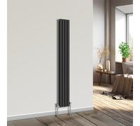 NRG Vertical Designer Radiator Oval Double Panel Central Heating Black 1800mmx236mm