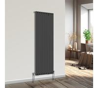 NRG Vertical Designer Radiator Oval Single Panel Central Heating Black 1800mmx590mm