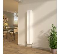 NRG Vertical Gloss White Flat Panel Double Column Designer Radiator Tall Upright 1600x272mm Central Heating + Free Angled Valves