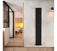 NRG Vertical Oval Column Designer Radiator Black Double Panel Central Heating Radiators 1600mm x 236mm