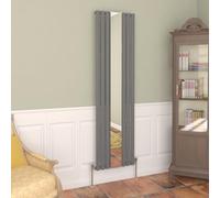 NRG Vertical Oval Column Radiator with Mirror Designer Single Panel Mirror Bathroom Heating Radiator - 1800 x 500mm Anthracite