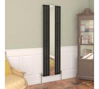 NRG Vertical Oval Column Radiator with Mirror Designer Single Panel Mirror Bathroom Heating Radiator - 1800 x 500mm Black