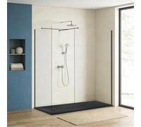 NRG Wet Room Walk in Glass Screen Panel Shower Enclosure 8mm Easy Clean Screen 2 Pieces of Safety Shower Panel (900x1950mm+800x1950mm) with 1400x800mm Black SMC Shower Tray