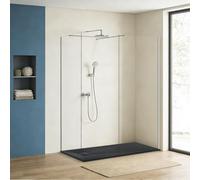 NRG Wetroom Walk in Glass Screen Panel Shower Enclosure 8mm Easy Clean Screen 2 Pieces of Safety Shower Panel (1200x1950mm+760x1950mm) with 1800x800mm Black SMC Shower Tray