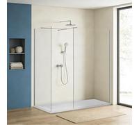 NRG Wetroom Walk in Glass Screen Panel Shower Enclosure 8mm Easy Clean Screen 2 Pieces of Safety Shower Panel (900x1950mm+700x1950mm) with 1400x700mm White SMC Shower Tray