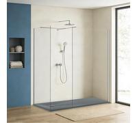 NRG Wetroom Walk in Glass Screen Panel Shower Enclosure 8mm Easy Clean Screen 2 Pieces of Safety Shower Panel (1000x1950mm+900x1950mm) with 1700x900mm Anthracite SMC Shower Tray