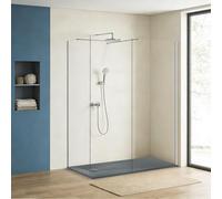 NRG Wetroom Walk in Glass Screen Panel Shower Enclosure 8mm Easy Clean Screen 2 Pieces of Safety Shower Panel (700x1950mm+760x1950mm) with 1200x800mm Anthracite SMC Shower Tray