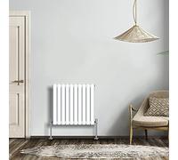 NRG White 600x590mm Double Horizontal Oval Panel Radiator | Central Heating Rads, High Heat Output, Modern Radiator, Designer Radiator Wall Mounted, for Living Room, Kitchen