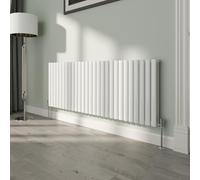 NRG White Oval Radiator Horizontal 600x1593mm Double Panel Central Heating